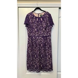 Adrianna Papell Purple Scalloped Lace Dress size 16